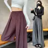 Foto Real de Pantalones de Rayas de Pierna Ancha para Mujer, Diseño de Primavera y Otoño, Corte Holgado, Adelgazante, Cintura Alta, Corte Recto, Caída Suelta, Casual, Pantalones de Longitud Completa