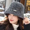 Hebilla de Cinturón Otoño e Invierno Sombrero de Pescador Cálido para Mujer Versátil Elegante Estilo Francés Sombrero de Copa Hace que la Cara se Vea Más Pequeña Sombrero de Cubo Retro de Fieltro de Lana
