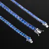 Pulsera Tenis de Espinela Azul de 5 mm, Chapado en Cobre con Oro de 18 Quilates, Lujo Ligero Full Diamond Diseño de Moda Estilo Europeo y Americano, Joyería de Alta Gama
