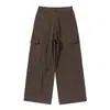 Yidao Vintage 2026 Primavera Nuevo Retro Americano Bolsillo Grande Holgado Casual Versátil Pierna Ancha Largo Hasta el Suelo Pantalones Cargo
