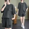590 # 100kg Traje de Moda para Mujer 2025 Verano Nuevo Estilo Diseño de Bolsillo Casual Suelto Manga Corta Shorts Conjunto de Dos Piezas