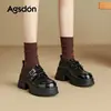 Mocasines Augu Shiden de Suela Gruesa para Mujer 2026 Otoño Nuevo Estilo Zapatos Casuales Cómodos Zapatos de Cuero Estilo Británico Negros