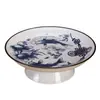 Prato de sobremesa alto em porcelana azul e branca estilo chinês tradicional, prato vintage chinês para chá e lanches, adequado para mesas de chá em casa, para servir frutas secas, lanches e frutas