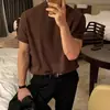 Venta Directa de Fábrica Verano Tejido de Punto de Cuello Alto Medio Top Básico Camiseta de Manga Corta Holgada Tendencia Estilo Coreano Ropa para Hombre
