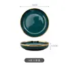 Conjunto de Louça de Jantar Luxo Leve Verde Esmeralda Louça de Mesa para Casa Tigela de Arroz Tigela Criativa Nórdica Prato Conjunto de Louça de Jantar com Borda Dourada em Cerâmica