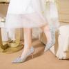 Sapatos de dama de honra de salto agulha pontudo, sapatos de camada única femininos 2023, novos saltos altos sexy de corte baixo e primavera e outono