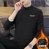 Sudadera de Manga Larga para Hombre Nueva de Otoño e Invierno Casual Holgada Engrosada Terciopelo de Doble Cara Versátil Estampada Top de Cuello Alto