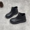 Botas Curtas Artesanais Originais de Couro Genuíno, Estilo Primavera e Outono, Sapatos Casuais Planos Artísticos de Bico Redondo com Zíper Lateral, Sapatos Versáteis de Couro de Vaca para Mulheres