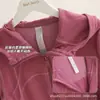 Cárdigan con capucha de forro polar cepillado Lulu Bling Mismo estilo para mujer Chaqueta deportiva ajustada de manga larga para yoga