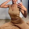 Conjunto de Dos Piezas de Moda Casual 2020 Europeo y Americano para Mujer, Suéter de Felpa con Cuello en V Corto y Pantalones Largos, Estilo Europeo y Americano