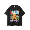 Camiseta de Manga Curta Europeia e Americana Vintage Estampada Vintage Oversize Lavada Gola Redonda Top Marca Tendência Transfronteiriça Masculina Roupa Masculina