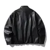 Chaqueta de cuero PU estilo retro japonés Rumeng para hombre, otoño, corte holgado, biker, para commuting, casual, versátil