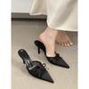 Tacones de Aguja de Punta Fina de Estilo Nuevo Primavera 2026 con Efecto Adelgazante, Mules Transparentes de Punta Cerrada con Lazo para Mujer