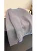 Nuevo Suéter de Punto Corto para Mujer, Jersey Grueso 100% Lana Pura de Otoño e Invierno, con Bloques de Color y Cuello Redondo
