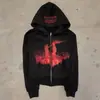 Moletom com Zíper Longo Americano Casual Solto Estilo Gótico Escuro Sudadera Hip-Hop com Estampa Criativa de Letras