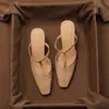 Mules Chuyuji retrô de bico quadrado e salto grosso para mulheres, sandálias de couro genuíno da moda para o verão, mules de salto alto