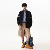 Cárdigan de punto retro estilo americano, suéter de bloque de color holgado de moda para hombre otoño/invierno, prenda exterior con cremallera, chaqueta casual
