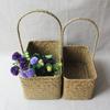003L + M juego 2 asa arreglo floral colgante de pared cesta de flores artesanías tejido de pasto marino almacenamiento de regalos hierro cesta de pasto marino