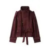 ZA comércio exterior transfronteiriço moda feminina item quente 2026 outono novo jaqueta moda europeia e americana com cinto e efeito de textura camurçada