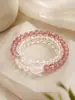 Pulsera rosa translúcida de cristal de fresa con múltiples vueltas, accesorio de cristal rosa de forma libre, pulsera de lujo ligero para mujer