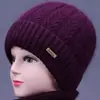 Gorro Cálido de Lana de Invierno con Piel de Visón para Mujeres de Mediana Edad y Mayores, Cortavientos, Forro Polar, Protección para las Orejas, Gorro de Punto Pullover de Abuela