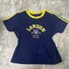 Top Azul Corto Ajustado Estilo Estación Europea con Letra Y2K Camiseta de Verano para Mujer Vestido Sexy Calle