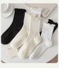 Meias de renda brancas meias femininas mid-panturrilha absorvente de suor meias femininas meias de orelha de madeira verão em All-match Meias japonesas pretas