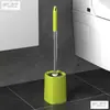 Sin ángulo muerto, con base, juego de cepillos de baño de mango largo, cepillo para inodoro de plástico para uso doméstico, para limpiar inodoros