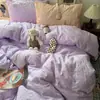 Juego de cama de cuatro piezas estilo Ins hecho de algodón puro, apto para madres y bebés, Clase A, para dormir sin ropa, incluye sábana bajera y funda de edredón, juego de tres piezas para estudiantes de dormitorio, estilo sábana bajera ajustable