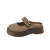 Sapatos Pequenos de Couro Franceses para Mulheres 2025 Primavera Novos Retro Mocassins Mary Jane de Solado Grosso Salto Grosso Bico Redondo Estilo Britânico Meio Aberto