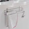 Simples Porta de Armário Montada na Parte de Trás sem Furos Cabide de Porta Suporte para Toalha de Prato Barra de Toalha de Cozinha de Aço Inoxidável Prateleira de Armazenamento Cabide para Panos