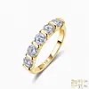 Anel de Prata de Lei S925 com Moissanita Anel de Cinco Pedras Degrau Meio Envolto em Prata S925 Estilo Old Money Feminino