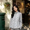 Jaqueta Leve de Algodão com Costura Canelada Slim Fit Plus Size Nova Outono/Inverno para Mulheres Curta Solta Gola Alta Roupa de Exterior Quente