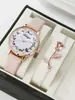 Pulsera de Rosa Fresca para Reloj Redondo de Manecillas para Mujer Correa de Cuero Venta Caliente Estudiante