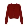 Cardigan Vermelho Estilo Coreano Transfronteiriço Jaqueta Suéter Manga Longa Feminina Petite Slim Fit Peça Externa Curta