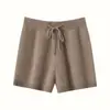 Shorts Casuais de Malha Feminino Outono e Inverno Novo Cashmere Curto Cordão Cintura Alta Lã Fina Tricô Moda