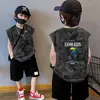 Chaleco de Verano de Algodón Puro para Niños Chaleco Holgado de Moda Tie-Dye para Niños Mayores Camiseta sin Mangas Estilo Coreano Casual Ins