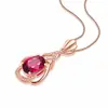 Collar con colgante de turmalina roja estilo coreano para mujer, con gema de color, chapado en oro de 18 quilates, colgante de gota de rubí.