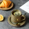 Juego de platillo para taza de café estilo japonés Gebi, taza de alta calidad, taza de cerámica comercial, taza de lujo con asa colgante y diseño de flor, venta al por mayor