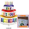 Globo de papel de aluminio con forma de pastel de tres capas y vela de color para decoración de fiestas de cumpleaños infantiles.