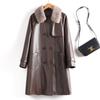 Haining Cuero Abrigo Trench de Puleather de Largo Medio por Encima de la Rodilla para Mujer Otoño e Invierno Nuevo Chaqueta de Plumas de Cuero Grueso Abrigo Talla Grande