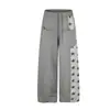 Pantalones deportivos casuales de diseño de bloques de color retro claro estilo oso mágico, pantalones de chándal rectos holgados, pantalones de pierna ancha versátiles