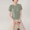 Camiseta de Punto de Verano Nuevo Estilo Mezcla de Lino Lyocell Tencel con Ganchillo Hueco Cuello Redondo para Mujer, Top Holgado Transpirable