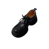 Zapatos Planos de Cuero Negros con Cordones, Suela Gruesa, Punta Redonda para Mujer, Estilo Británico Versátil, Cordones al Frente, Diseño Simple, Novedad Primavera 2026