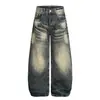 G6898 Jeans Retrô High Street Americano Antigo High-End com Design de Padrão de Bambu Lavado para Homens e Mulheres, Modelo Solto