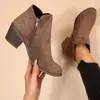 Botines de tobillo con tacón grueso de punta redonda de terciopelo nuevos transfronterizos para mujer, cremallera lateral transfronteriza, casual, delgados, tacón medio Amazon