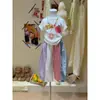 Conjunto de Verano Nuevo Estilo Coreano para Niñas Ningli Camiseta de Manga Corta de Dibujos Animados de Moda Pantalones Largos a Cuadros con Bloques de Color