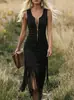 Vestido Vaquera Occidental Vintage Ajustado sin Mangas con Dobladillo Flecado - Sitio Independiente de Amazon - Talla Europea y Americana Transfronteriza