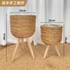 Suporte de Flores Personalizado Artesanal de Palha de Rattan Madeira Maciça, Suporte para Plantas Verdes para Sala de Estar, Cesto de Flores de Rattan, Vaso de Flores Trançado de Chão para Varanda