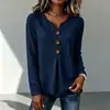 Amazon Ropa de mujer transfronteriza europea y americana 2026 otoño nuevo top de manga larga de color liso con cuello en V, fruncido, abotonado, de corte holgado para mujer